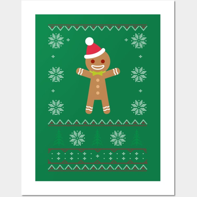 Gingerbread Man Ugly Sweater Christmas Wall Art by vladocar